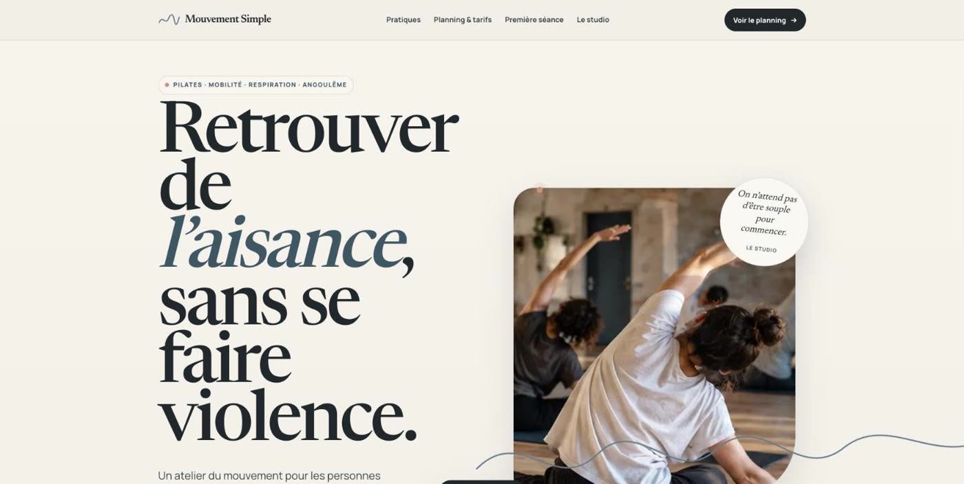 Page d’accueil du démonstrateur Mouvement Simple