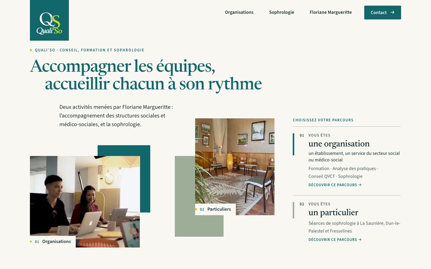 Page d’accueil du site Quali’So réalisé par Mycélium